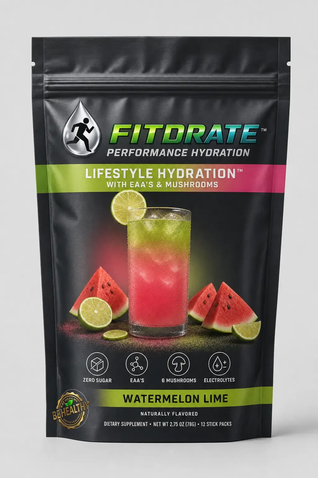 FitDrate™ Watermelon Lime resealable 12-stick hydration bag